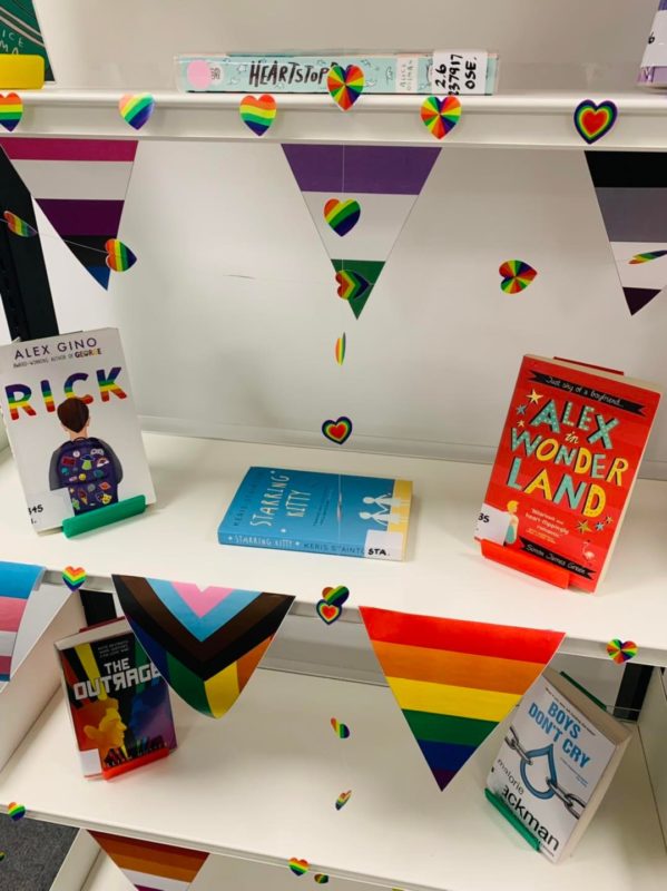 Books celebrating Diversity are shown on display in the School Library.